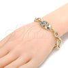 Oro Laminado Fancy Bracelet, Gold Filled Style with White Crystal, Polished, Two Tone, 03.59.0065.1.08 (14 MM Thickness, 8 Inches Length)