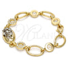 Oro Laminado Fancy Bracelet, Gold Filled Style with White Crystal, Polished, Two Tone, 03.59.0065.1.08 (14 MM Thickness, 8 Inches Length)