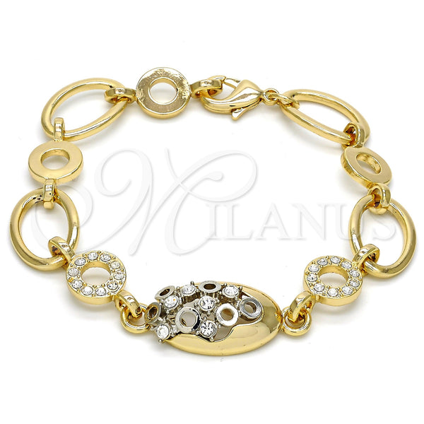 Gold Filled Bracelet — Fancy Bracelet with White Crystal Polished Two Tone — main product view — SKU 105030 | Oro Laminado brazalete — elegante Bracelet with cristal blanco pulido Two Tone — SKU 105030