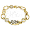 Oro Laminado Fancy Bracelet, Gold Filled Style with White Crystal, Polished, Two Tone, 03.59.0065.1.08 (14 MM Thickness, 8 Inches Length)