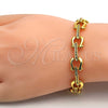 Oro Laminado Fancy Bracelet, Gold Filled Style with White Crystal, Polished, Golden Finish, 03.59.0063.08 (10 MM Thickness, 8 Inches Length)
