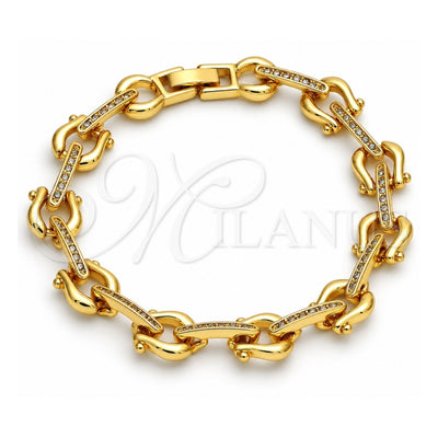 Oro Laminado Fancy Bracelet, Gold Filled Style with White Crystal, Polished, Golden Finish, 03.59.0063.08 (10 MM Thickness, 8 Inches Length)