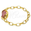 Oro Laminado Fancy Bracelet, Gold Filled Style with Rhodolite Crystal, Polished, Golden Finish, 03.59.0062.09 (16 MM Thickness, 9 Inches Length)