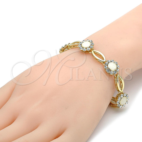 Gold Filled Bracelet — Fancy Bracelet Flower Design with White Crystal Polished — alternate product view — SKU 105052 | Oro Laminado brazalete — elegante Bracelet flor diseño with cristal blanco pulido — SKU 105052
