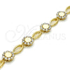 Oro Laminado Fancy Bracelet, Gold Filled Style Flower Design, with White Crystal, Polished, Golden Finish, 03.59.0055.08 (13 MM Thickness, 8 Inches Length)
