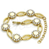 Oro Laminado Fancy Bracelet, Gold Filled Style Flower Design, with White Crystal, Polished, Golden Finish, 03.59.0055.08 (13 MM Thickness, 8 Inches Length)
