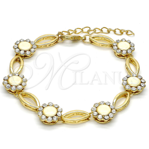 Gold Filled Bracelet — Fancy Bracelet Flower Design with White Crystal Polished — main product view — SKU 105052 | Oro Laminado brazalete — elegante Bracelet flor diseño with cristal blanco pulido — SKU 105052
