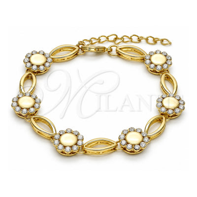 Oro Laminado Fancy Bracelet, Gold Filled Style Flower Design, with White Crystal, Polished, Golden Finish, 03.59.0055.08 (13 MM Thickness, 8 Inches Length)