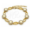 Oro Laminado Fancy Bracelet, Gold Filled Style Flower Design, with White Crystal, Polished, Golden Finish, 03.59.0055.08 (13 MM Thickness, 8 Inches Length)