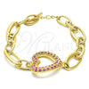 Oro Laminado Fancy Bracelet, Gold Filled Style Heart Design, with Rhodolite Crystal, Polished, Golden Finish, 03.59.0056.08 (11 MM Thickness, 8 Inches Length)