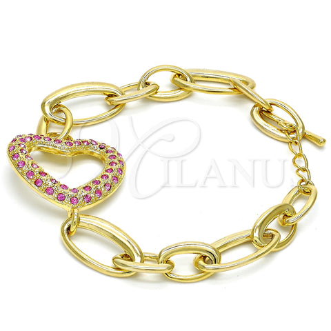Oro Laminado Fancy Bracelet, Gold Filled Style Heart Design, with Rhodolite Crystal, Polished, Golden Finish, 03.59.0056.08 (11 MM Thickness, 8 Inches Length)