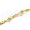 Oro Laminado Fancy Bracelet, Gold Filled Style Greek Key and Teardrop Design, with White Crystal, Polished, Golden Finish, 03.59.0058.08 (11 MM Thickness, 8 Inches Length)