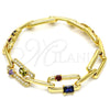 Oro Laminado Fancy Bracelet, Gold Filled Style with Multicolor Cubic Zirconia and White Crystal, Polished, Golden Finish, 03.59.0061.08 (10 MM Thickness, 8 Inches Length)