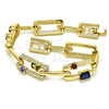Oro Laminado Fancy Bracelet, Gold Filled Style with Multicolor Cubic Zirconia and White Crystal, Polished, Golden Finish, 03.59.0061.08 (10 MM Thickness, 8 Inches Length)