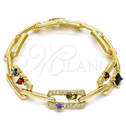Oro Laminado Fancy Bracelet, Gold Filled Style with Multicolor Cubic Zirconia and White Crystal, Polished, Golden Finish, 03.59.0061.08 (10 MM Thickness, 8 Inches Length)