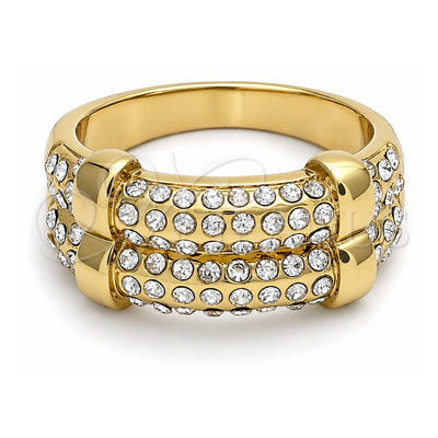 Oro Laminado Multi Stone Ring, Gold Filled Style with White Crystal, Polished, Golden Finish, 01.59.0017.06 (Size 6)