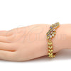 Oro Laminado Fancy Bracelet, Gold Filled Style Flower and Leaf Design, with Multicolor Cubic Zirconia, Polished, Golden Finish, 03.206.0017.3.07 (07 MM Thickness, 7 Inches Length)