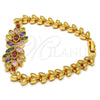 Oro Laminado Fancy Bracelet, Gold Filled Style Flower and Leaf Design, with Multicolor Cubic Zirconia, Polished, Golden Finish, 03.206.0017.3.07 (07 MM Thickness, 7 Inches Length)