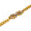 Oro Laminado Fancy Bracelet, Gold Filled Style Flower and Leaf Design, with Multicolor Cubic Zirconia, Polished, Golden Finish, 03.206.0017.3.07 (07 MM Thickness, 7 Inches Length)