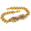Oro Laminado Fancy Bracelet, Gold Filled Style Flower and Leaf Design, with Multicolor Cubic Zirconia, Polished, Golden Finish, 03.206.0017.3.07 (07 MM Thickness, 7 Inches Length)