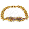 Oro Laminado Fancy Bracelet, Gold Filled Style Flower and Leaf Design, with Multicolor Cubic Zirconia, Polished, Golden Finish, 03.206.0017.3.07 (07 MM Thickness, 7 Inches Length)