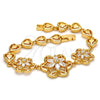 Oro Laminado Fancy Bracelet, Gold Filled Style Flower and Heart Design, with White Cubic Zirconia, Polished, Golden Finish, 03.206.0038.07 (08 MM Thickness, 7 Inches Length)