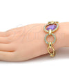 Oro Laminado Fancy Bracelet, Gold Filled Style with Amethyst Azavache and White Crystal, Polished, Golden Finish, 03.59.0071.08 (10 MM Thickness, 8 Inches Length)