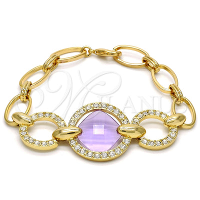 Oro Laminado Fancy Bracelet, Gold Filled Style with Amethyst Azavache and White Crystal, Polished, Golden for wholesale, main product view