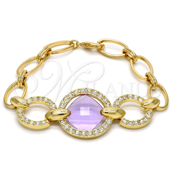 Gold Filled Bracelet — Fancy Bracelet with Amethyst Azavache and White Crystal — main product view — SKU 105121 | Oro Laminado brazalete — elegante Bracelet with Amethyst Azavache and cristal blanco — SKU 105121