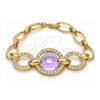 Oro Laminado Fancy Bracelet, Gold Filled Style with Amethyst Azavache and White Crystal, Polished, Golden Finish, 03.59.0071.08 (10 MM Thickness, 8 Inches Length)