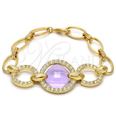 Oro Laminado Fancy Bracelet, Gold Filled Style with Amethyst Azavache and White Crystal, Polished, Golden Finish, 03.59.0071.08 (10 MM Thickness, 8 Inches Length)