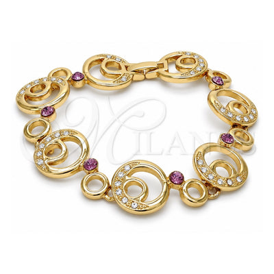Oro Laminado Fancy Bracelet, Gold Filled Style Moon Design, with White and Amethyst Crystal, Polished, Golden Finish, 03.59.0070.08 (17 MM Thickness, 8 Inches Length)