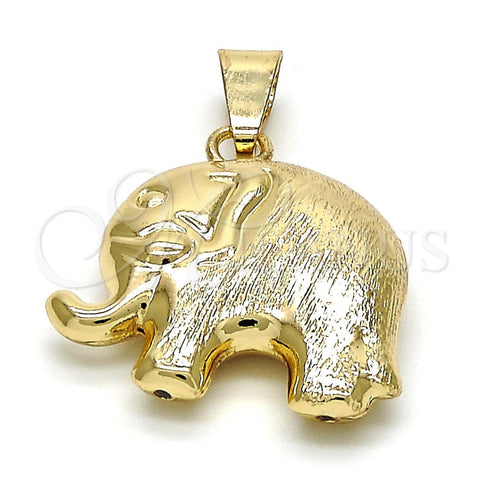 Oro Laminado Fancy Pendant, Gold Filled Style Elephant and Hollow Design, Matte Finish, Golden Finish, 05.163.0048