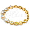 Oro Laminado Fancy Bracelet, Gold Filled Style Teardrop Design, with White Cubic Zirconia, Polished, Golden Finish, 03.221.0012.07 (12 MM Thickness, 7 Inches Length)