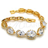 Oro Laminado Fancy Bracelet, Gold Filled Style Teardrop Design, with White Cubic Zirconia, Polished, Golden Finish, 03.221.0012.07 (12 MM Thickness, 7 Inches Length)
