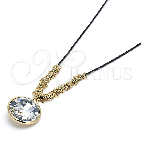 Oro Laminado Pendant Necklace, Gold Filled Style with White Crystal, Polished, Golden Finish, 04.182.0074.32 (02 MM Thickness, 32 Inches Length)