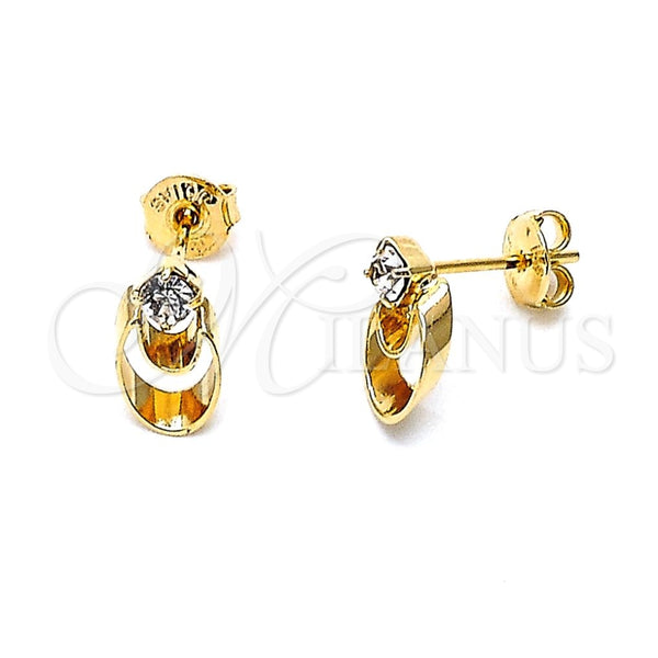 Oro Laminado Stud Earring, Gold Filled Style with White Cubic Zirconia, Polished, Golden Finish, 02.63.2467