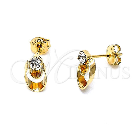 Oro Laminado Stud Earring, Gold Filled Style with White Cubic Zirconia, Polished, Golden Finish, 02.63.2467