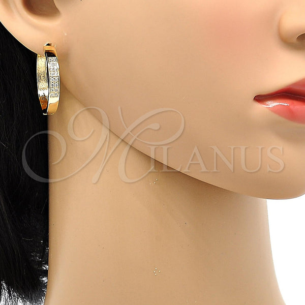 Gold Filled Hoop Earrings — Huggie Hoop with White Micro Pave Polished 02. — alternate product view — SKU 105303 | Oro Laminado aretes de aro — Huggie Hoop with blanco Micro Pave pulido 02. — SKU 105303