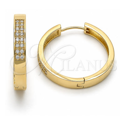 Oro Laminado Huggie Hoop, Gold Filled Style with White Micro Pave, Polished, Golden Finish, 02.167.0002.30