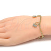 Oro Laminado Charm Bracelet, Gold Filled Style Elephant and Rolo Design, with White Crystal, Polished, Golden Finish, 03.63.1356.06 (04 MM Thickness, 6 Inches Length)