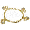 Oro Laminado Charm Bracelet, Gold Filled Style Elephant and Rolo Design, with White Crystal, Polished, Golden Finish, 03.63.1356.06 (04 MM Thickness, 6 Inches Length)