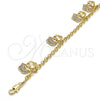 Oro Laminado Charm Bracelet, Gold Filled Style Elephant and Rolo Design, with White Crystal, Polished, Golden Finish, 03.63.1356.06 (04 MM Thickness, 6 Inches Length)
