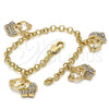 Oro Laminado Charm Bracelet, Gold Filled Style Elephant and Rolo Design, with White Crystal, Polished, Golden Finish, 03.63.1356.06 (04 MM Thickness, 6 Inches Length)
