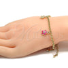 Oro Laminado Charm Bracelet, Gold Filled Style Star and Rolo Design, with White Crystal, Pink Enamel Finish, Golden Finish, 03.63.1367.07 (04 MM Thickness, 7 Inches Length)