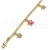 Oro Laminado Charm Bracelet, Gold Filled Style Star and Rolo Design, with White Crystal, Pink Enamel Finish, Golden Finish, 03.63.1367.07 (04 MM Thickness, 7 Inches Length)