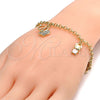 Oro Laminado Charm Bracelet, Gold Filled Style Elephant and Teddy Bear Design, with White Crystal, Enamel Finish, Golden Finish, 03.63.1366.07 (04 MM Thickness, 7 Inches Length)