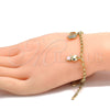 Oro Laminado Charm Bracelet, Gold Filled Style Elephant and Teddy Bear Design, with White Crystal, Enamel Finish, Golden Finish, 03.63.1366.07 (04 MM Thickness, 7 Inches Length)