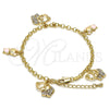 Oro Laminado Charm Bracelet, Gold Filled Style Elephant and Teddy Bear Design, with White Crystal, Enamel Finish, Golden Finish, 03.63.1366.07 (04 MM Thickness, 7 Inches Length)