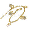 Oro Laminado Charm Bracelet, Gold Filled Style Elephant and Teddy Bear Design, with White Crystal, Enamel Finish, Golden Finish, 03.63.1366.07 (04 MM Thickness, 7 Inches Length)